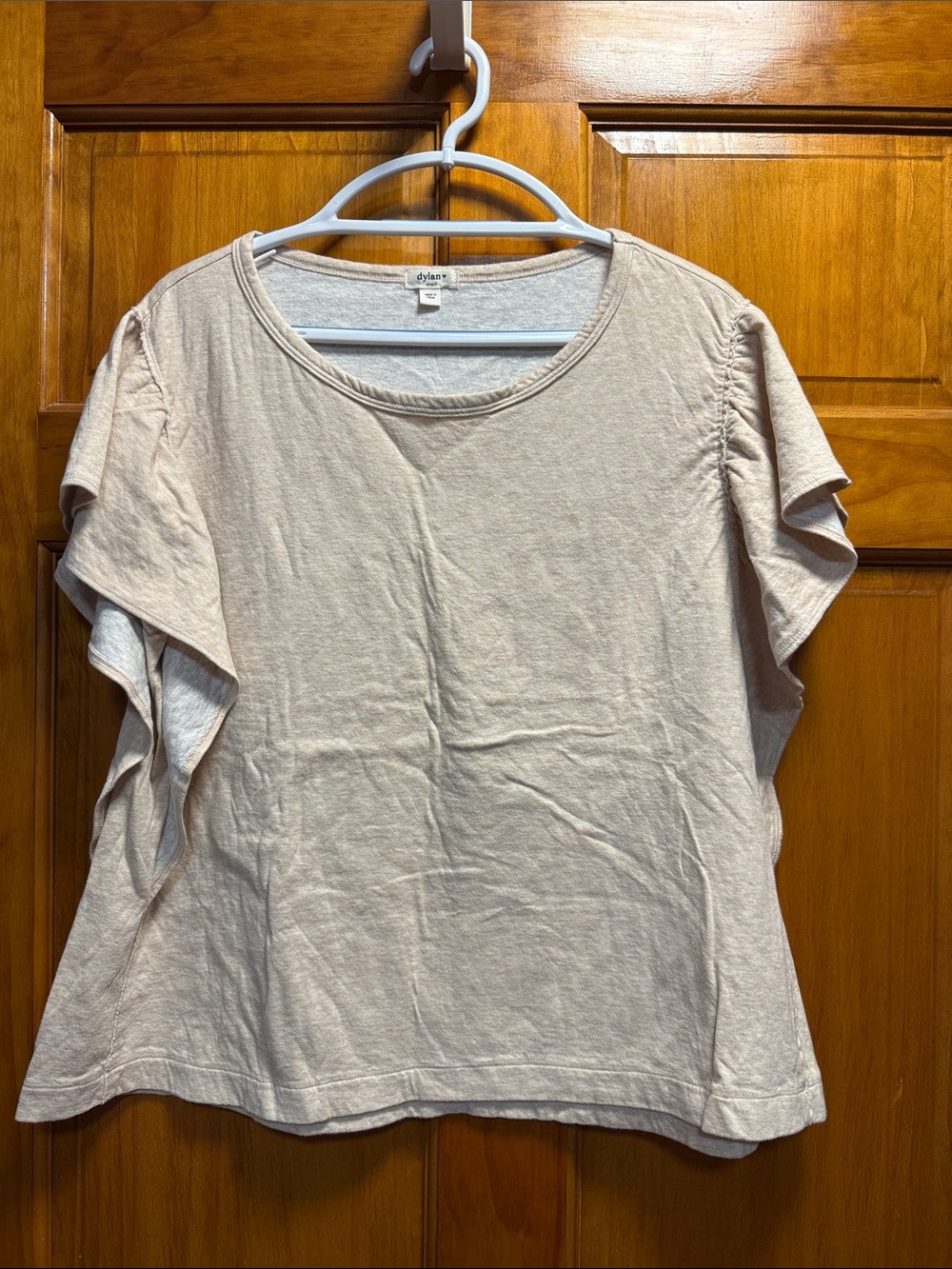 dylan Beige Ruffle Sleeve Short Sleeve Tee
